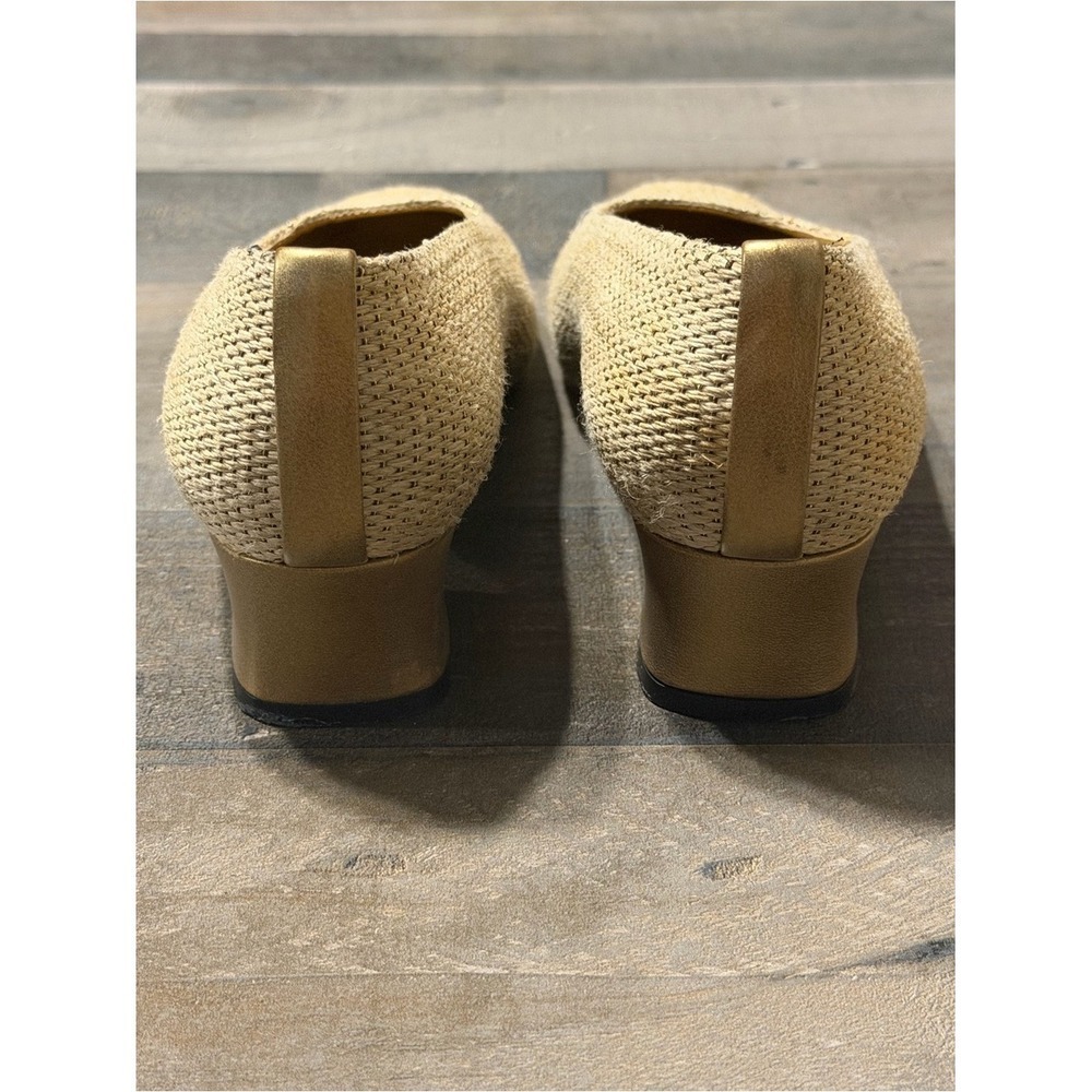 Stuart Weitzman Beige Gold Woven Raffia Style Block Heel Pumps Size 7.5B - Picture 6 of 15